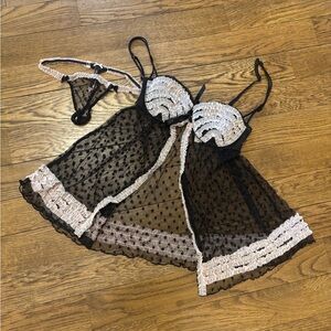 Victoria's Secret Black and pink Lace babydoll lingerie set